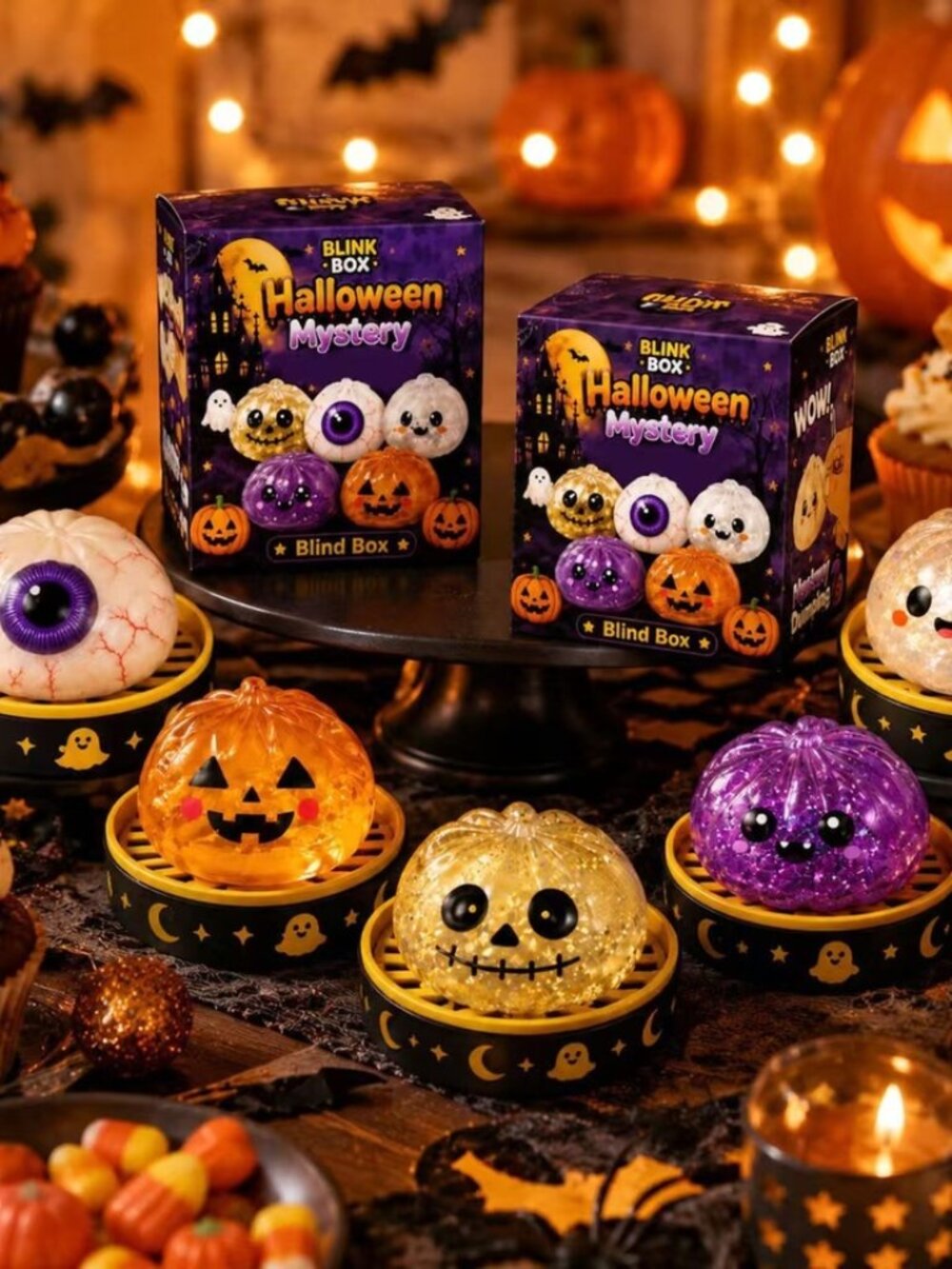 NEW Halloween Glitter Squishy Bun Mystery Blind Box